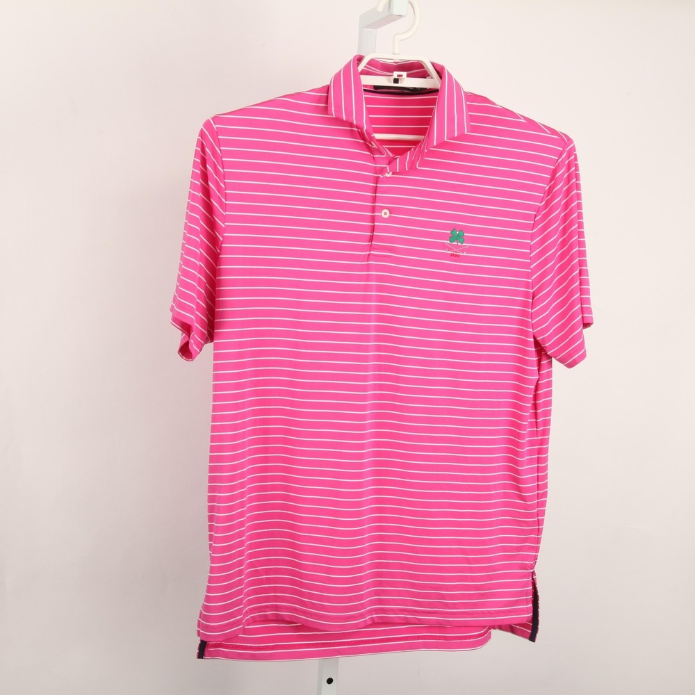 RLX Ralph Lauren Polo Shirt Mens Medium Pink Stripe Golf Mountain Ridge CC - Picture 2 of 12